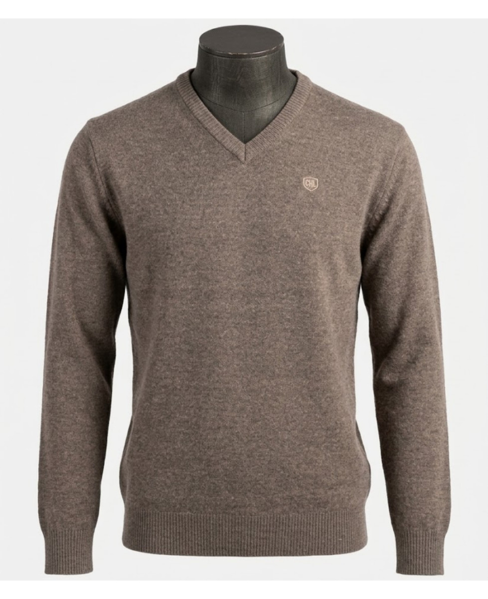 CHALLENGER PINSON4 — Pull col V taupe chaud