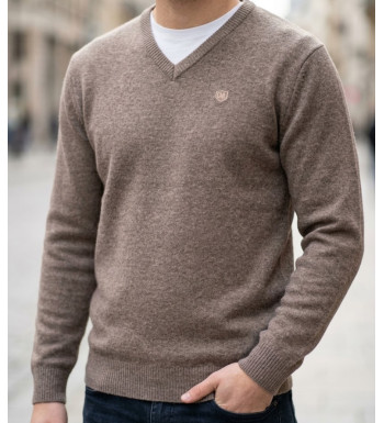 CHALLENGER PINSON4 pull uni col V taupe homme