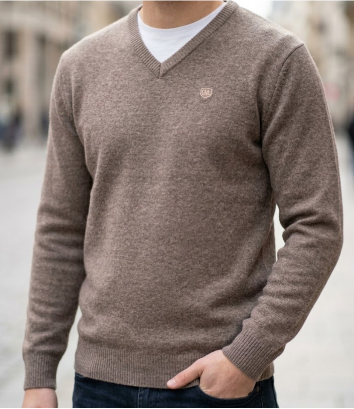 CHALLENGER PINSON4 pull uni col V taupe homme