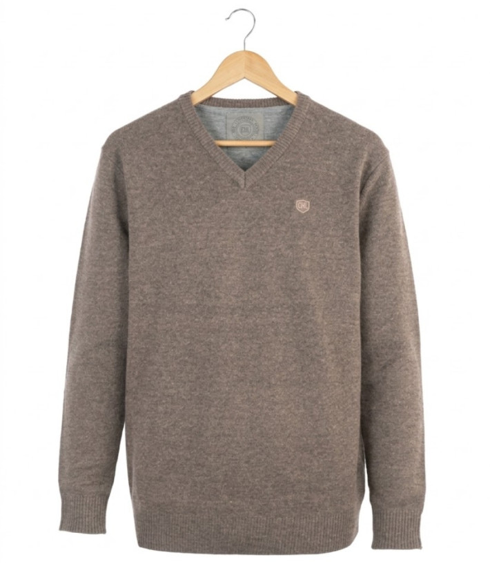 CHALLENGER PINSON4 — Pull col V taupe chaud