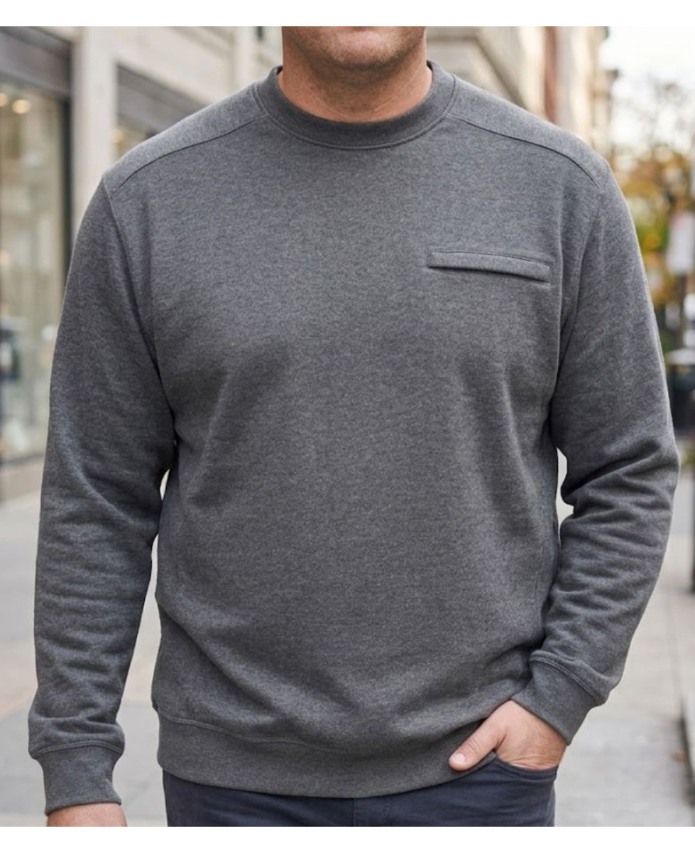Sweat homme col rond CHALLENGER BULGARE1 gris poche zippée