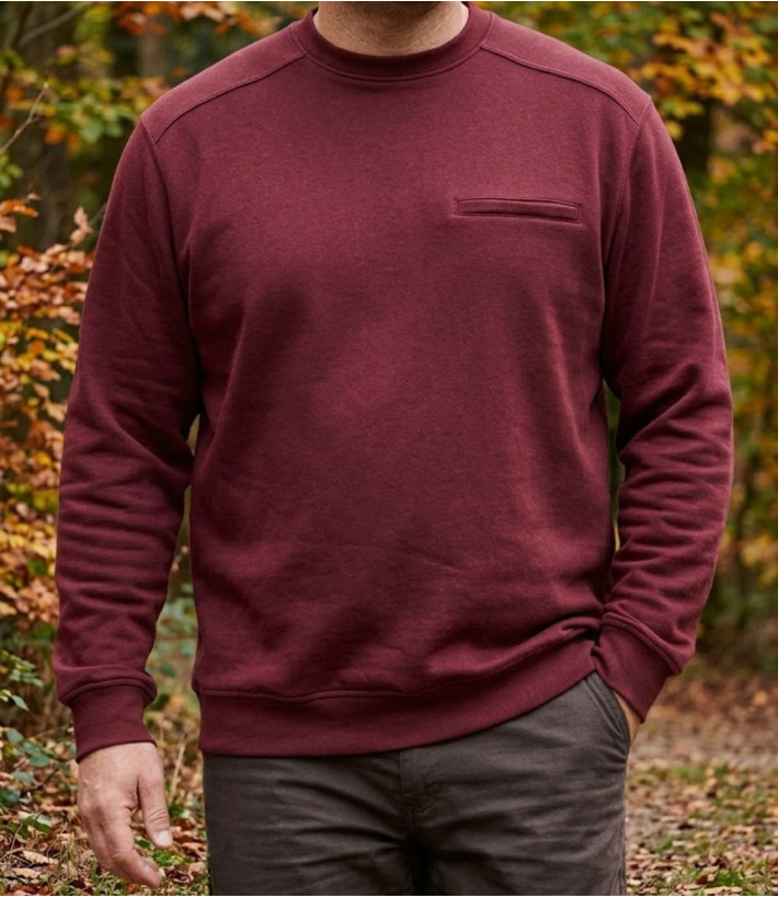 Sweat homme col rond CHALLENGER BULGARE3 bordeaux poche poitrine