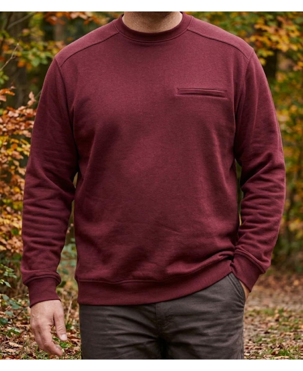 Sweat homme col rond CHALLENGER BULGARE3 bordeaux poche poitrine