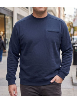 Sweat homme col rond CHALLENGER BULGARE4 bleu marine poche zippée