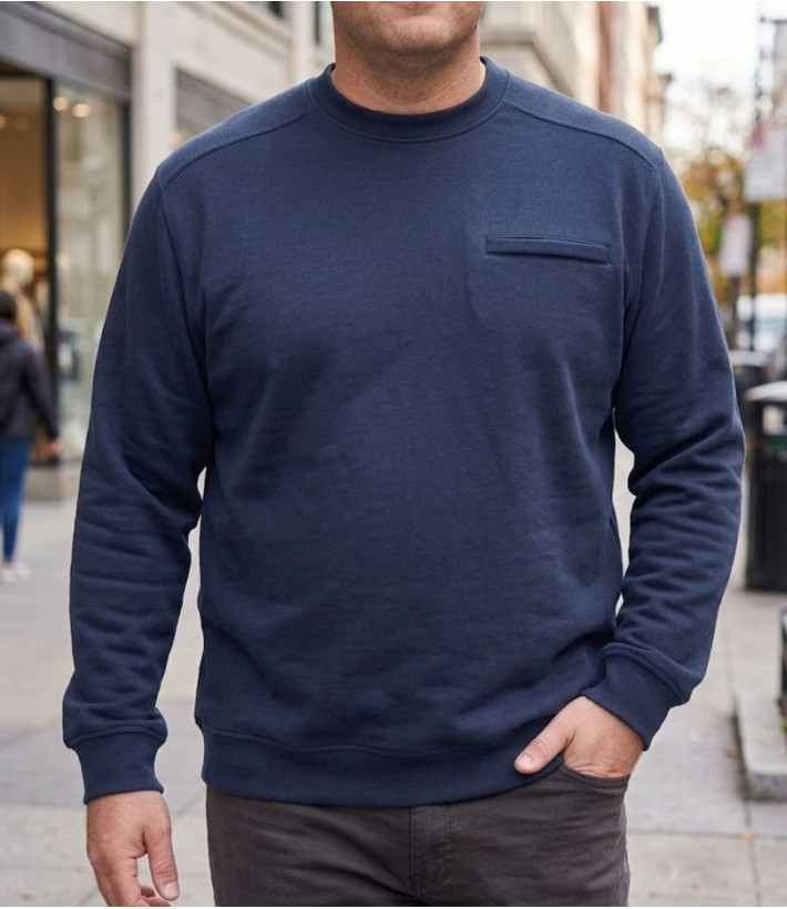 Sweat homme col rond CHALLENGER BULGARE4 bleu marine poche zippée