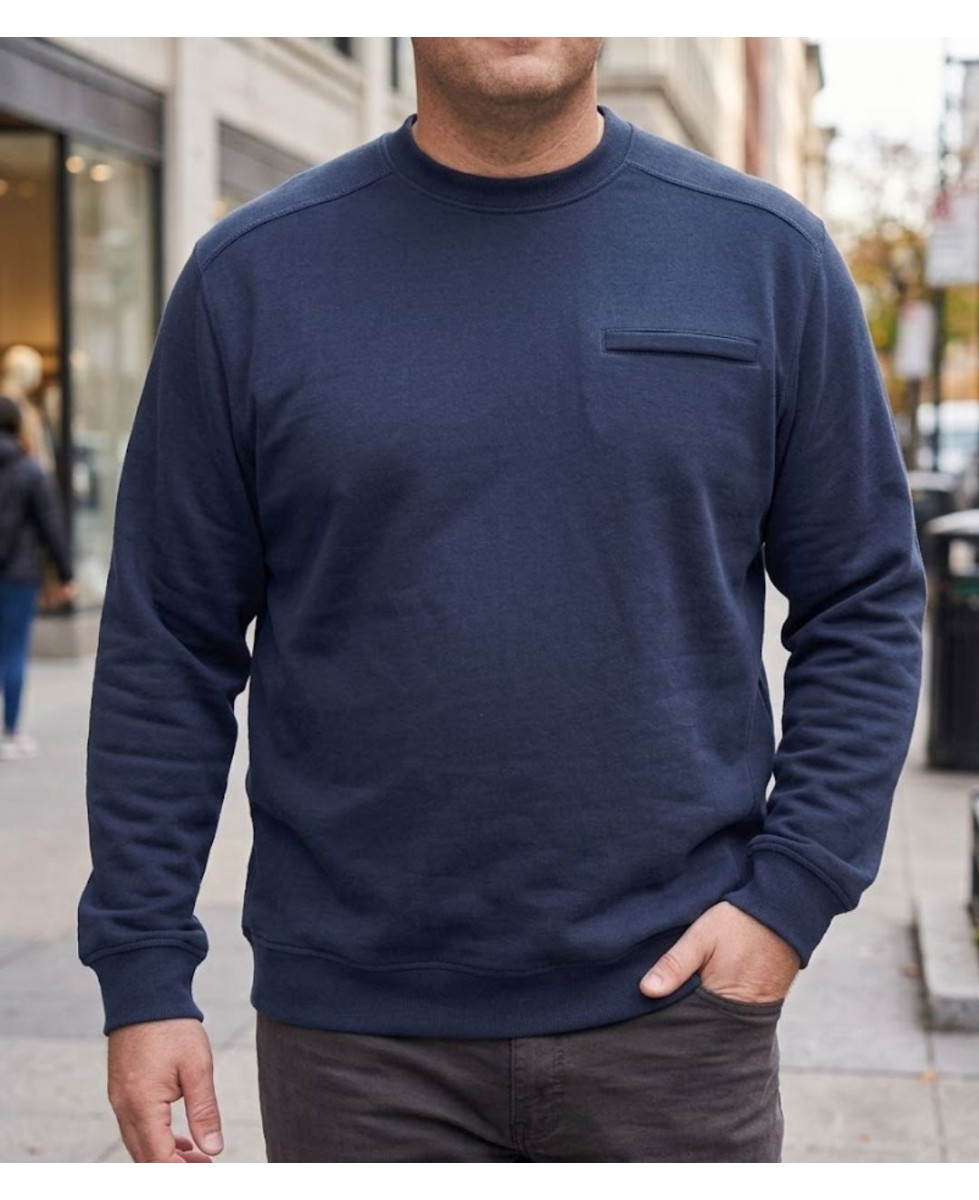 Sweat homme col rond CHALLENGER BULGARE4 bleu marine poche zippée