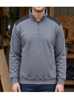 Sweat molleton col camionneur zippé gris pour homme ChallengerPIERRO1  ZIP