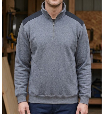 Sweat molleton col camionneur zippé gris pour homme ChallengerPIERRO1  ZIP