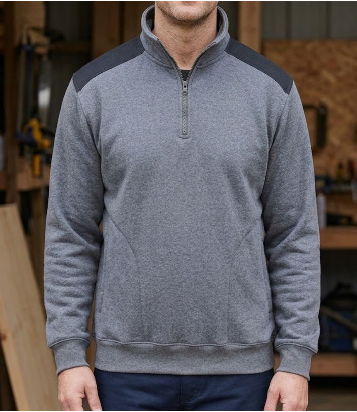 Sweat molleton col camionneur zippé gris pour homme ChallengerPIERRO1  ZIP