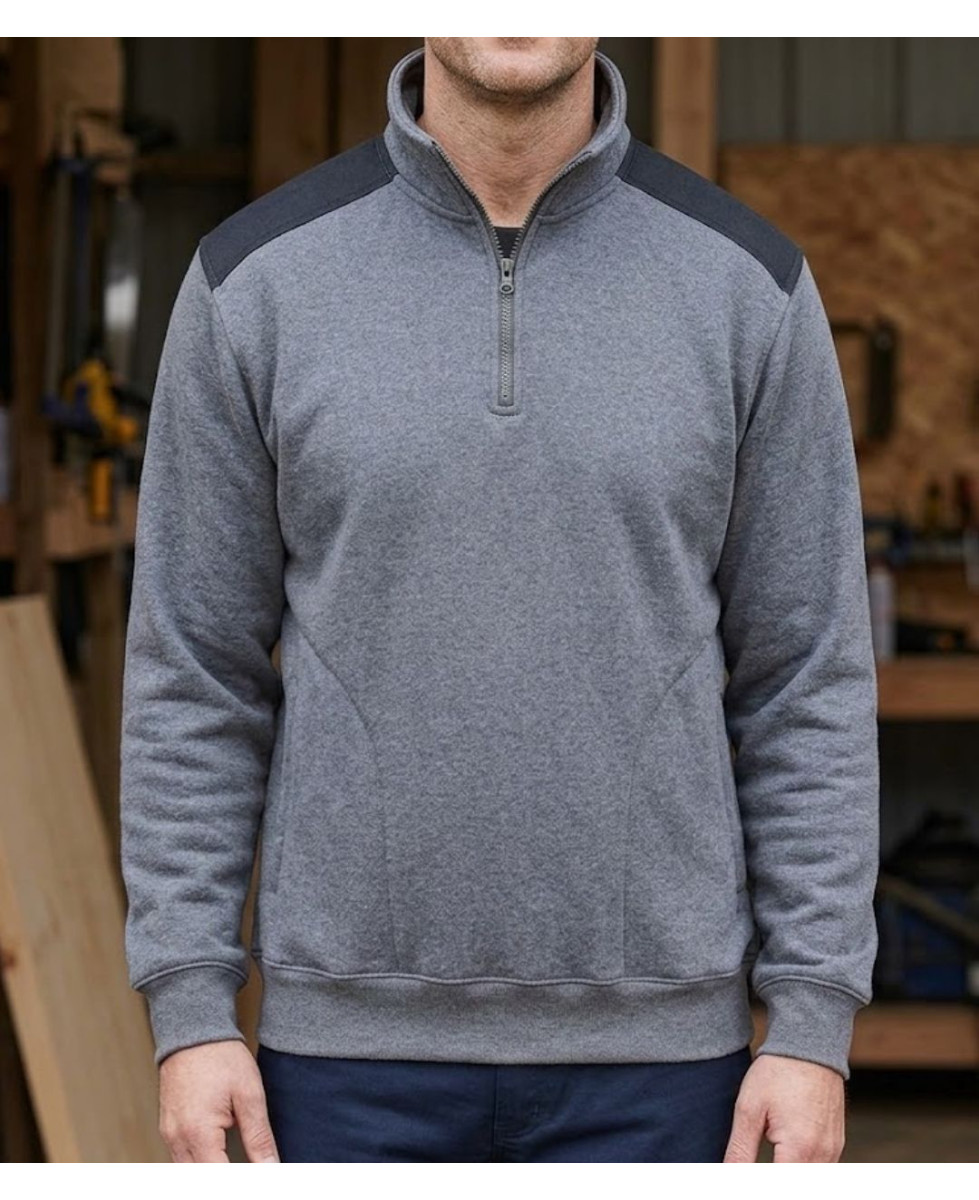Sweat molleton col camionneur zippé gris pour homme ChallengerPIERRO1  ZIP
