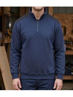 Sweat molleton col camionneur zippé bleu homme Challenger PIERRO2