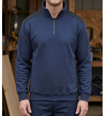 Sweat molleton col camionneur zippé bleu homme Challenger PIERRO2