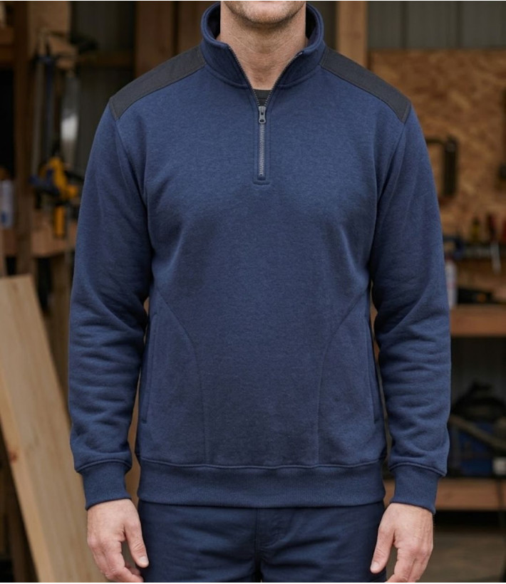 Sweat molleton col camionneur zippé bleu homme Challenger PIERRO2
