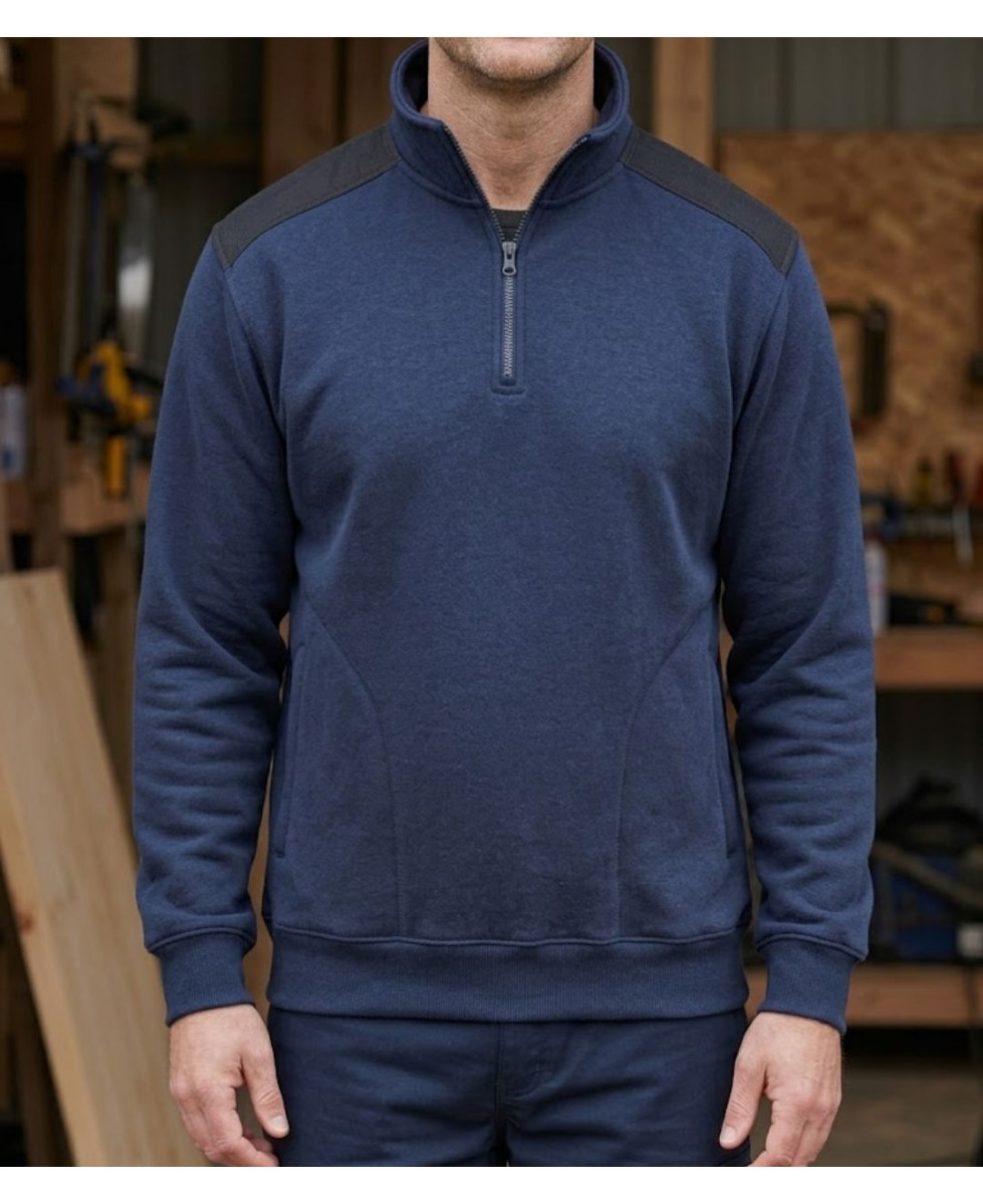 Sweat molleton col camionneur zippé bleu homme Challenger PIERRO2