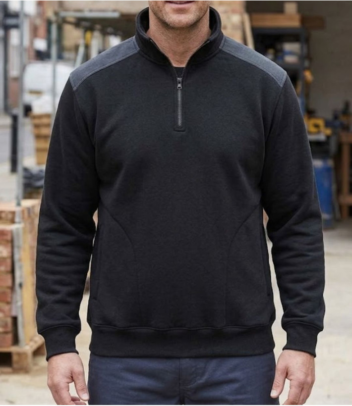 Sweat molleton col camionneur zippé noir homme Challenger PIERRO4