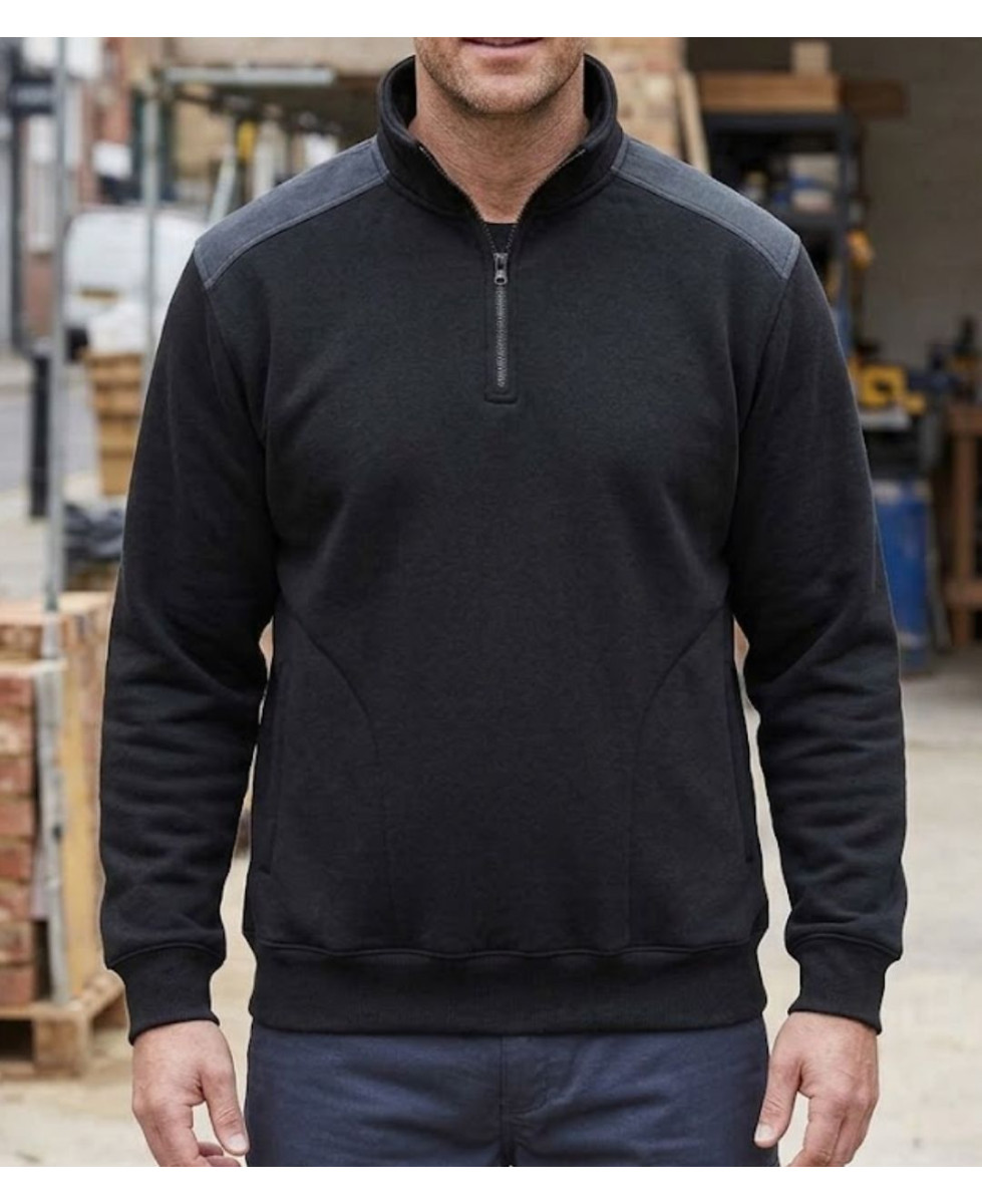 Sweat molleton col camionneur zippé noir homme Challenger PIERRO4