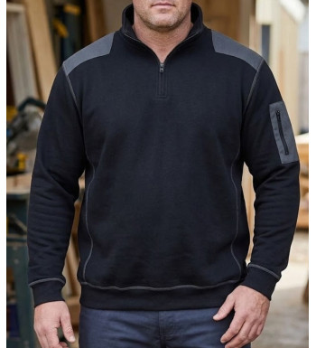 Sweat molleton col camionneur zippé noir homme Challenger PRODIGE1