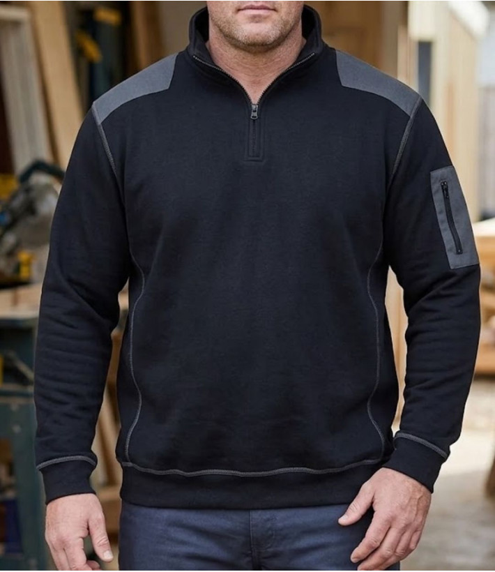 Sweat molleton col camionneur zippé noir homme Challenger PRODIGE1
