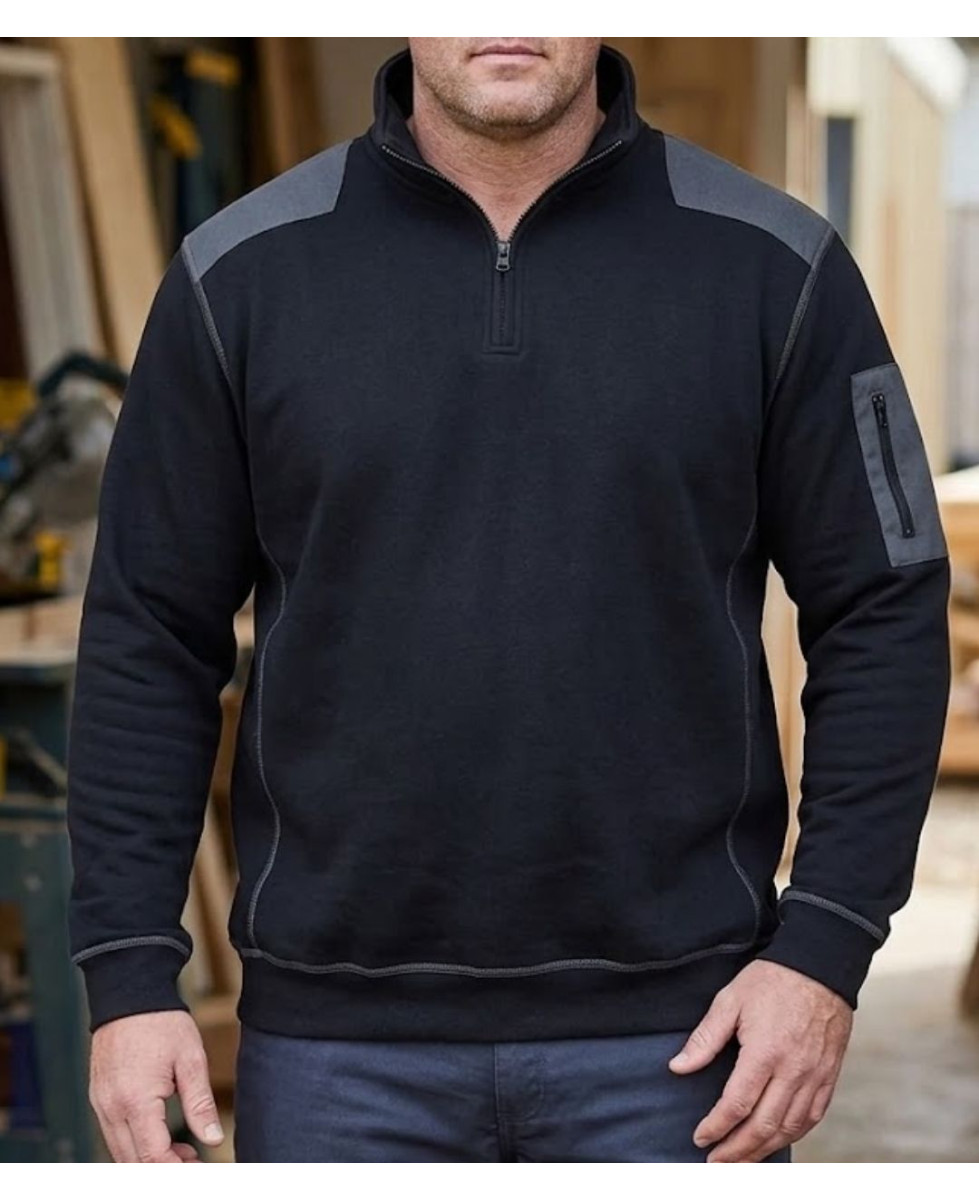 Sweat molleton col camionneur zippé noir homme Challenger PRODIGE1