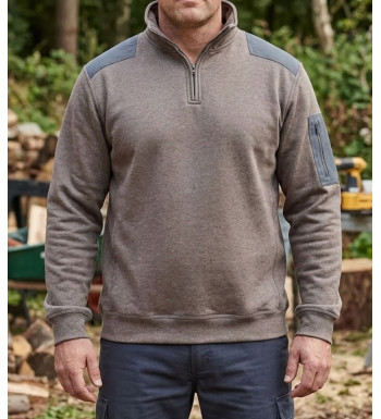Sweat molleton col camionneur zippé taupe chiné homme Challenger PRODIGE3