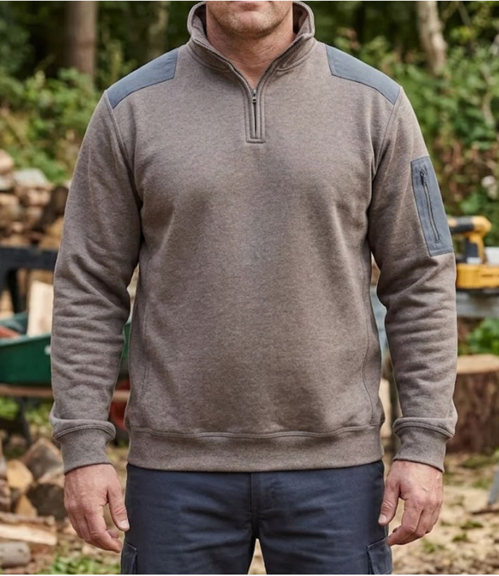 Sweat molleton col camionneur zippé taupe chiné homme Challenger PRODIGE3