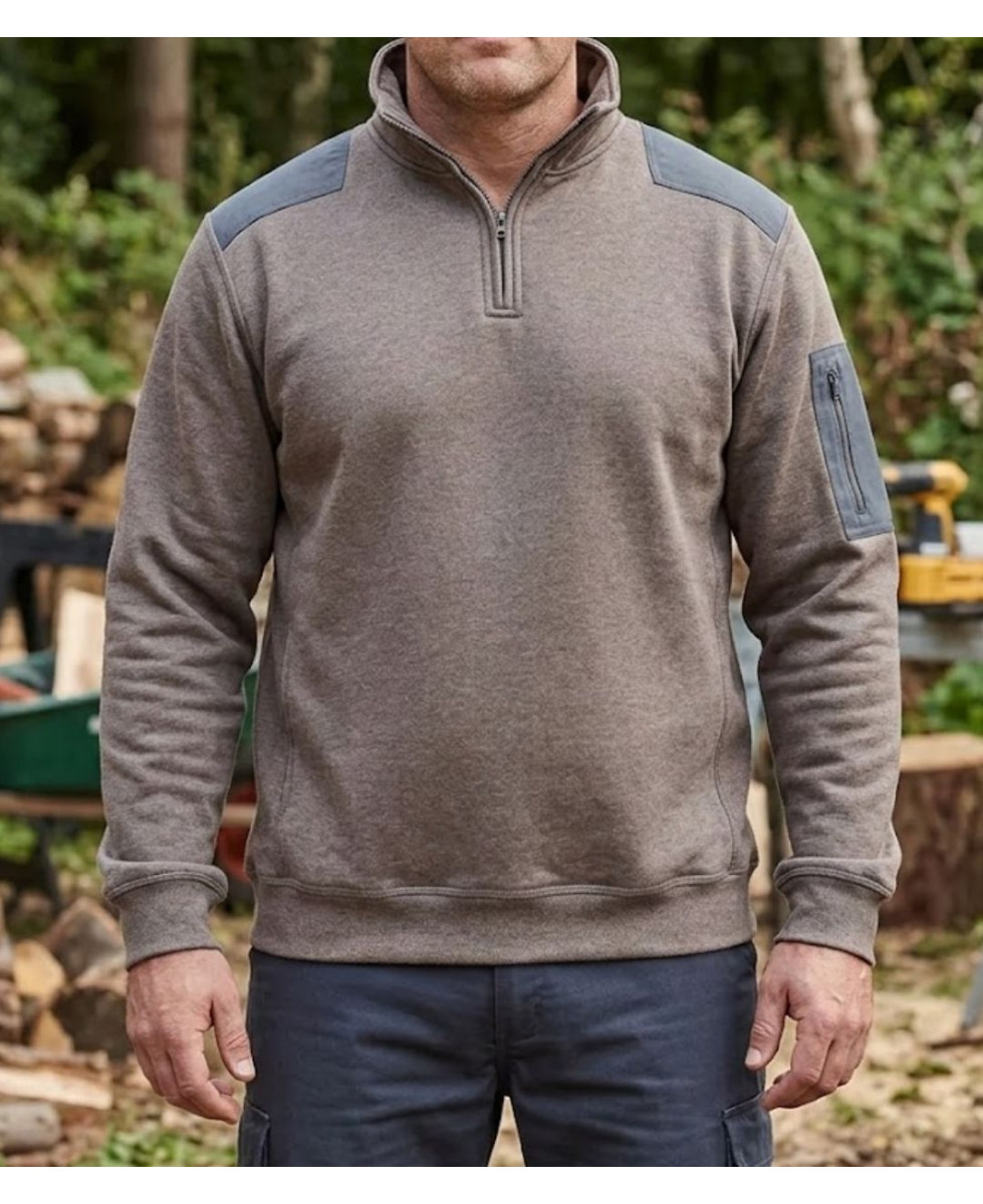 Sweat molleton col camionneur zippé taupe chiné homme Challenger PRODIGE3