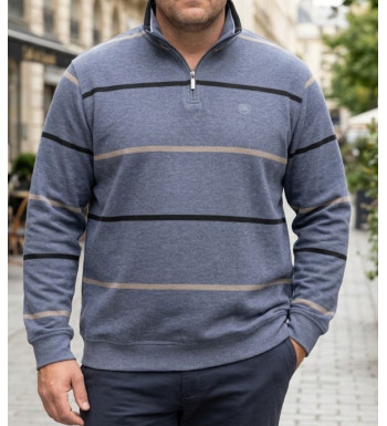 Sweat col camionneur zippé à rayures gris homme Challenger PORTO1