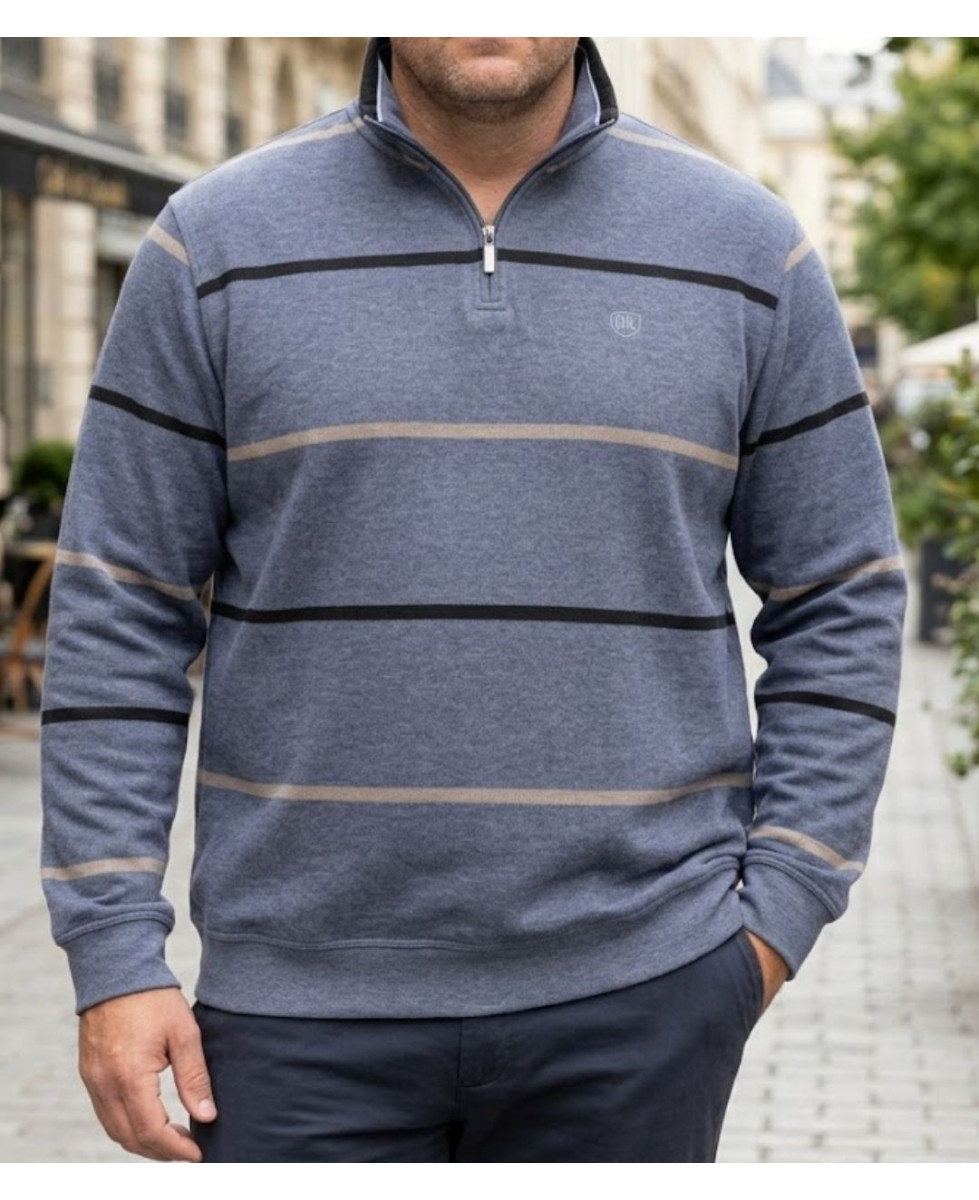 Sweat col camionneur zippé à rayures gris homme Challenger PORTO1