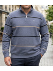 Sweat col camionneur zippé à rayures gris homme Challenger PORTO1