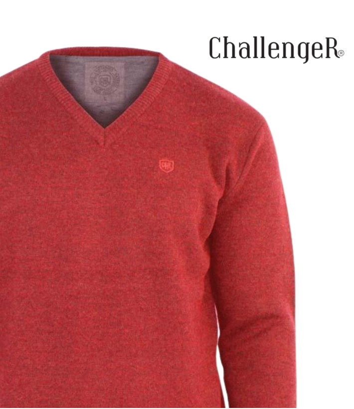 CHALLENGER PINSON2 — Pull col V rouge chaud