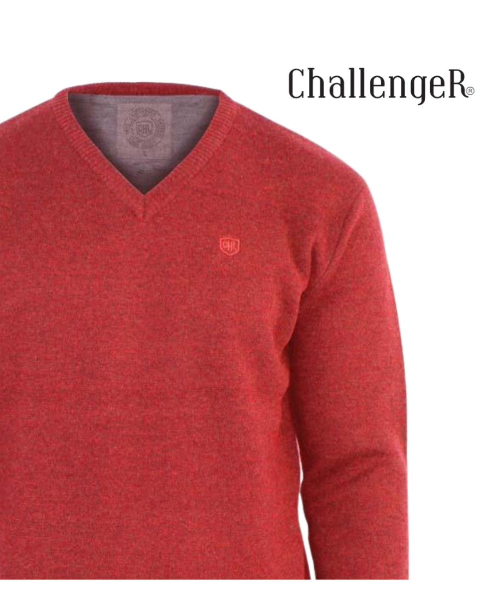 CHALLENGER PINSON2 — Pull col V rouge chaud