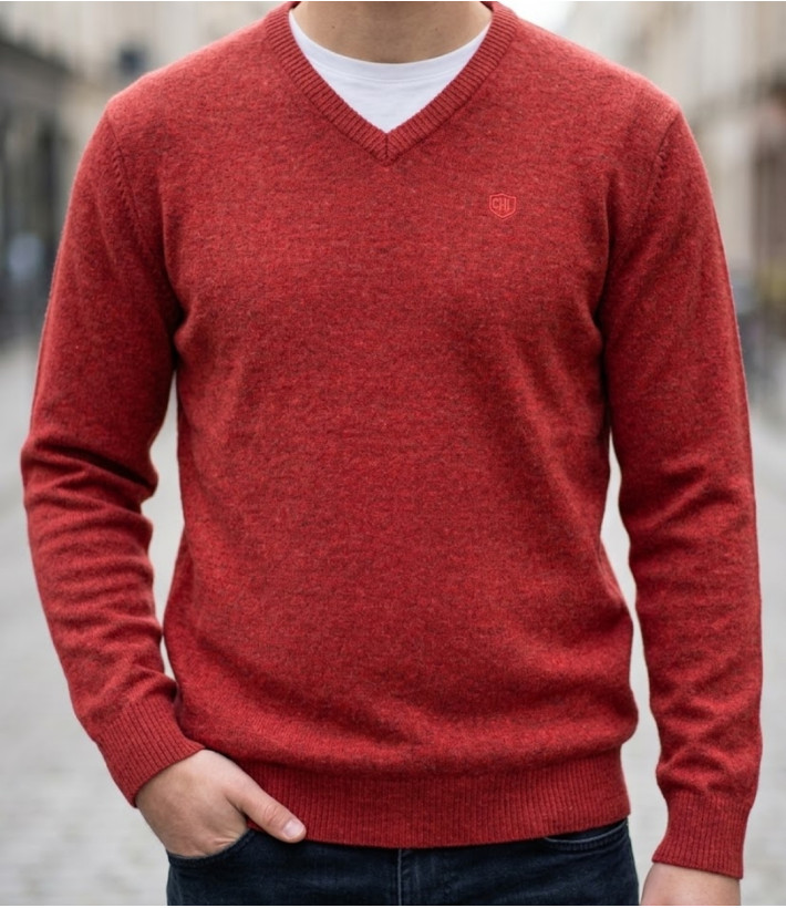 CHALLENGER PINSON2 pull uni col V rouge homme