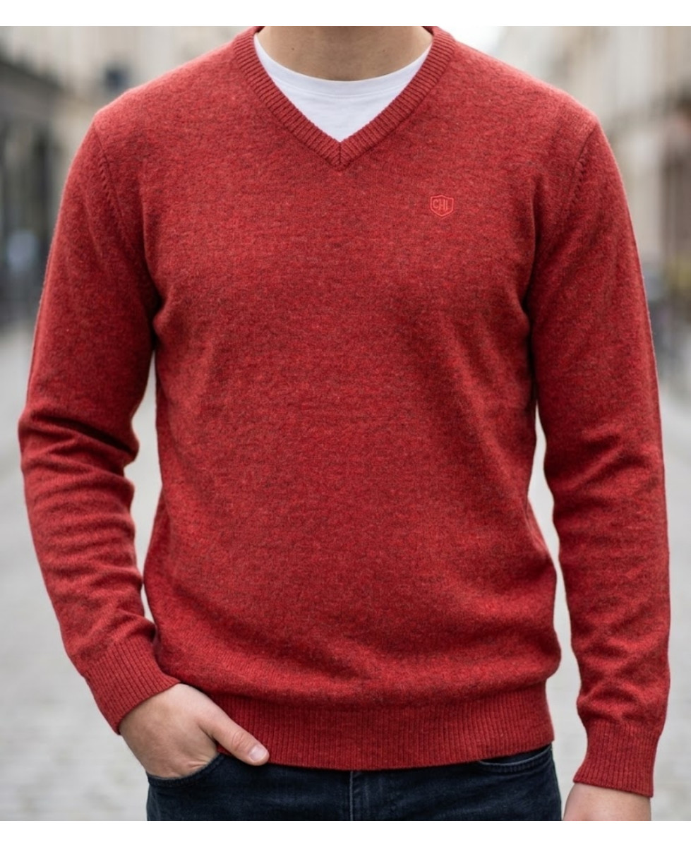 CHALLENGER PINSON2 pull uni col V rouge homme