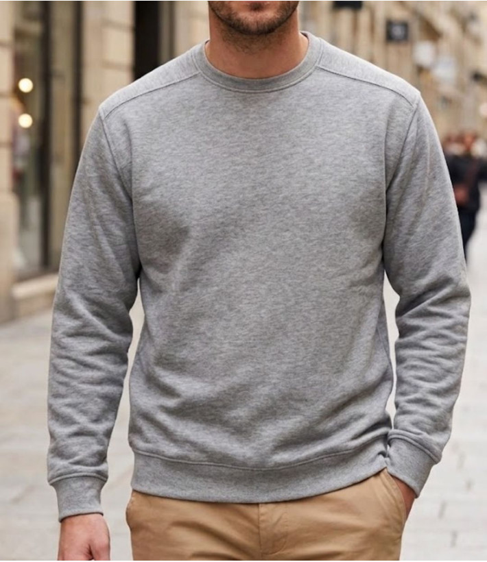 Sweat col rond homme gris chiné CHALLENGER E213