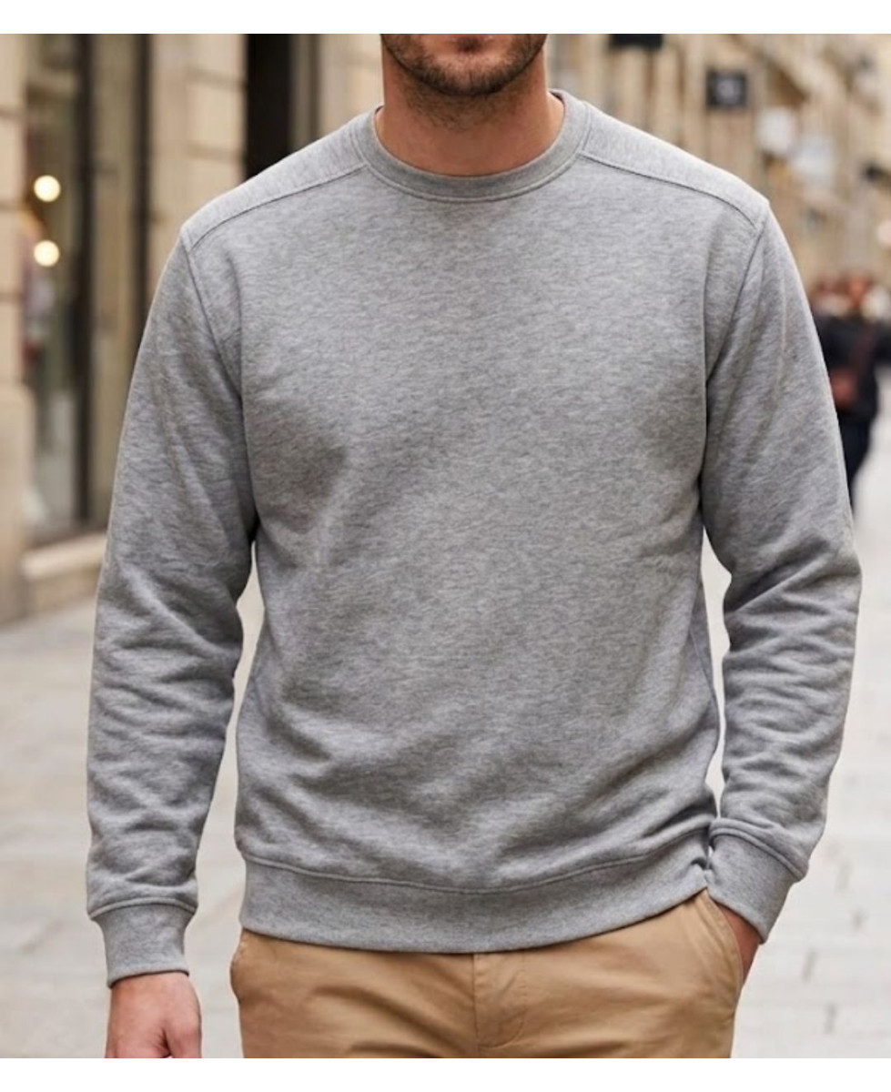 Sweat col rond homme gris chiné CHALLENGER E213