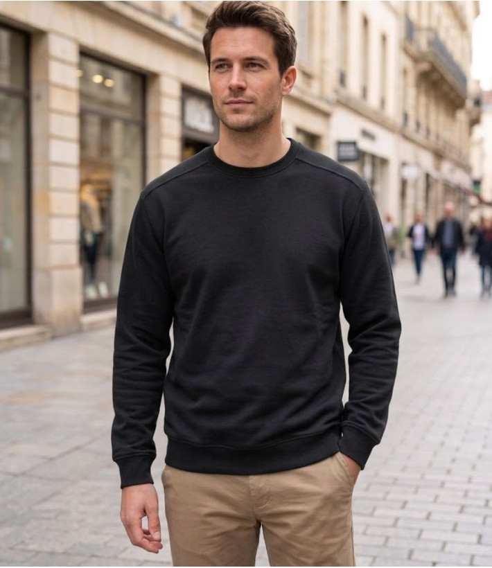CHALLENGER E213 — Sweat col rond noir homme résistant