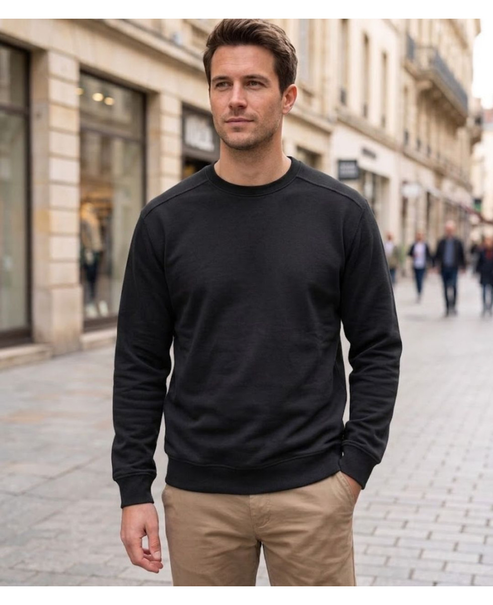 CHALLENGER E213 — Sweat col rond noir homme résistant
