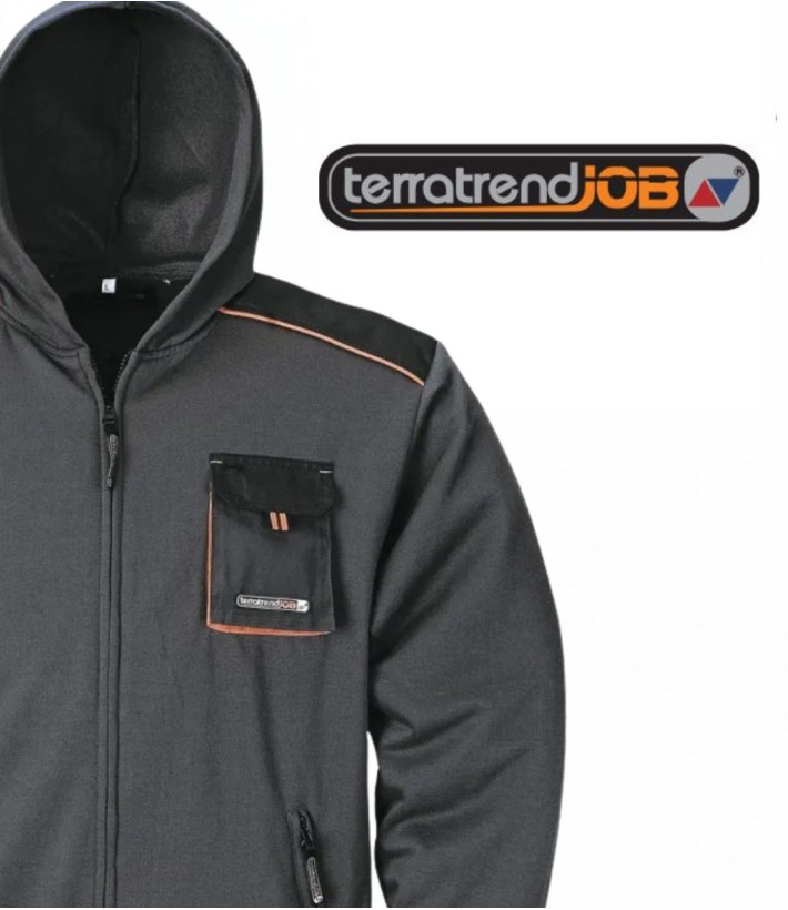 TERRATREND 3814GN — Sweat capuche zippé fonctionnel gris