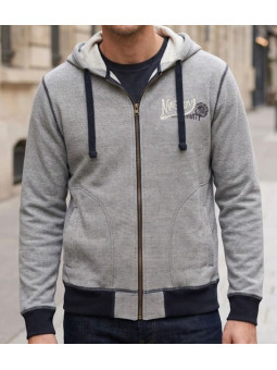 Sweat à capuche homme Axxano AH1169M coloris bleu marine et écru à fines rayures en relief