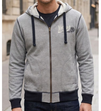 Sweat à capuche homme Axxano AH1169M coloris bleu marine et écru à fines rayures en relief