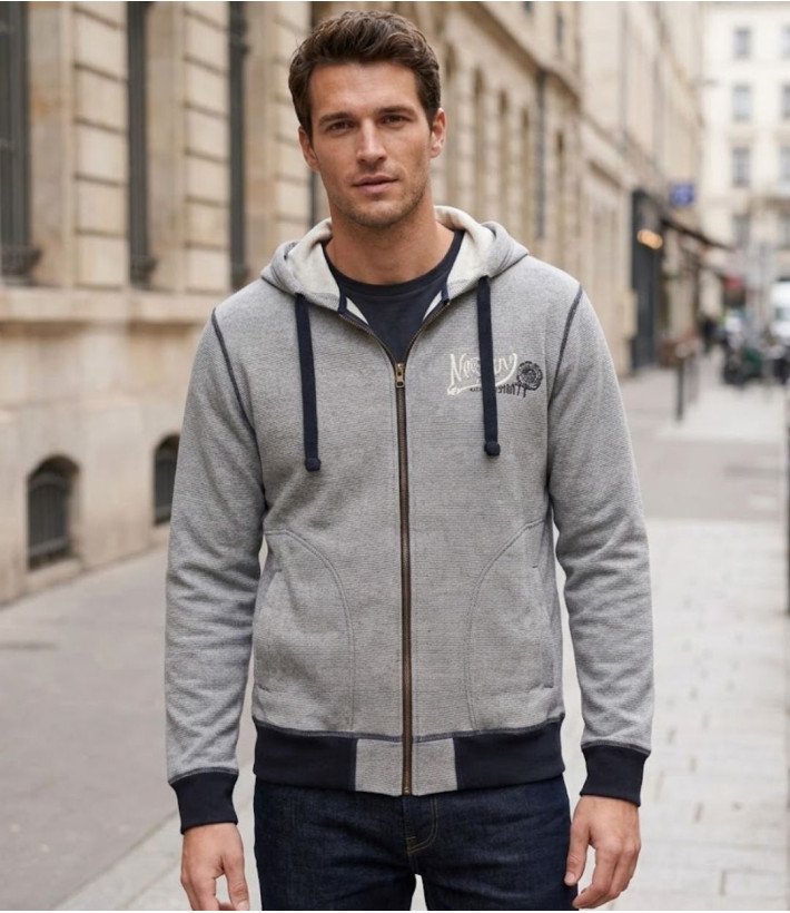 Axxano AH1169M — Sweat à capuche rayé en pur coton marin