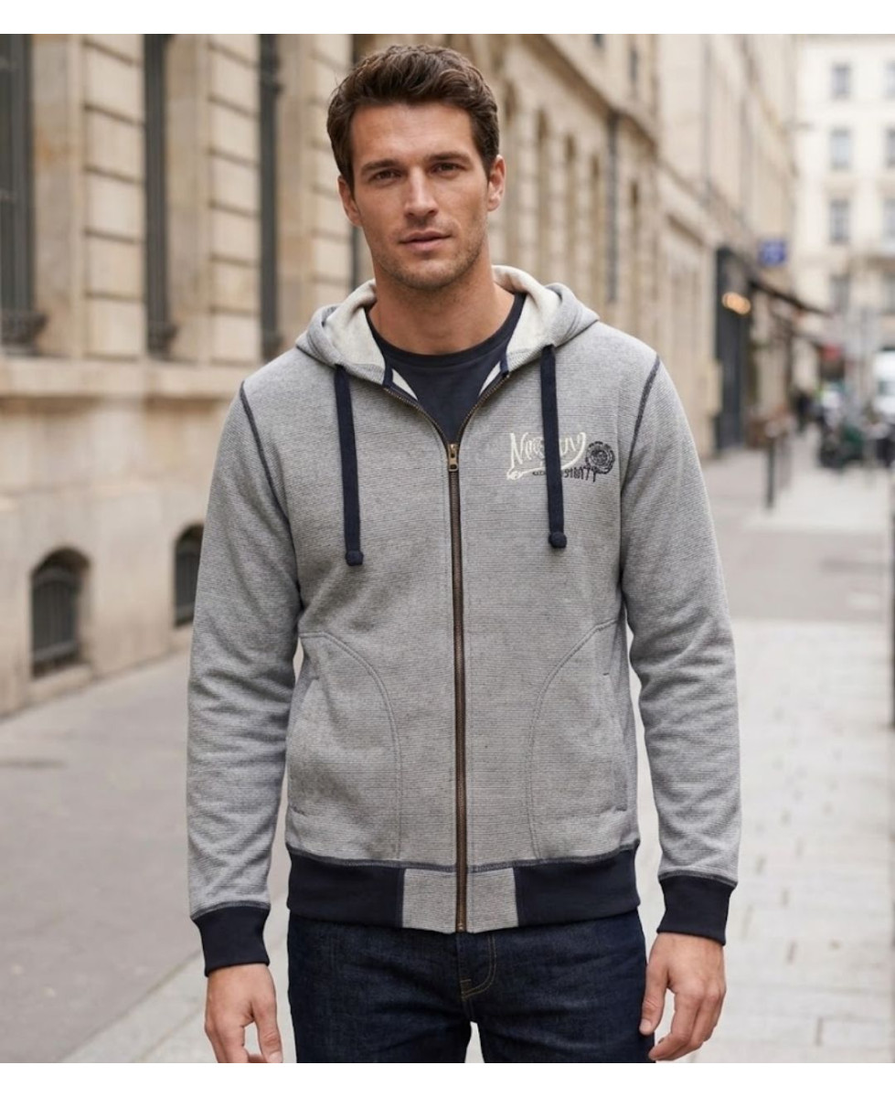Axxano AH1169M — Sweat à capuche rayé en pur coton marin