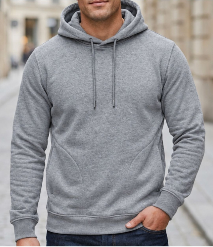 Sweat à capuche homme CHALLENGER PRIAM5 coloris gris chiné avec poches latérales zippées