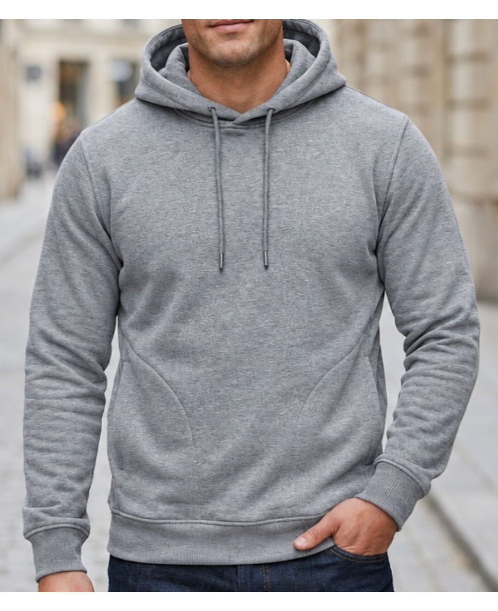 Sweat à capuche homme CHALLENGER PRIAM5 coloris gris chiné avec poches latérales zippées