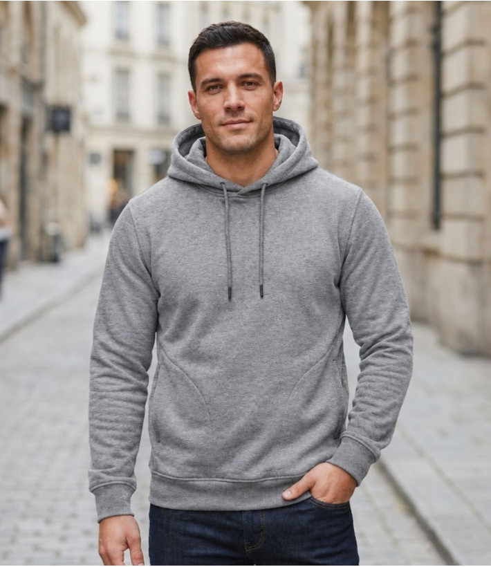 CHALLENGER PRIAM5 — Sweat à capuche gris chiné multipoche