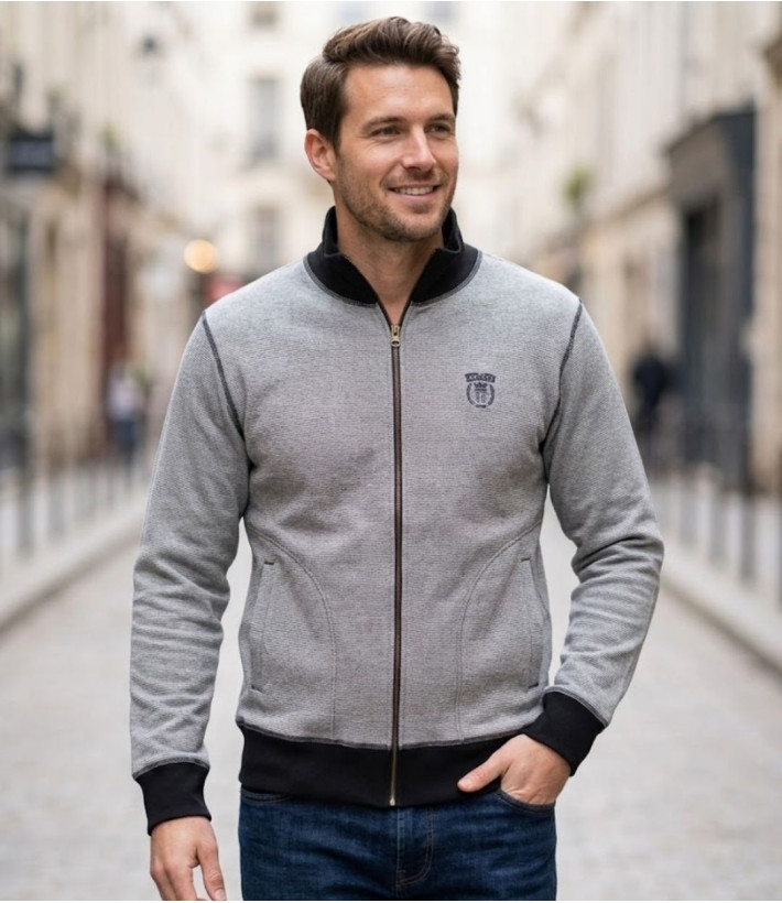 Axxano AH1157M — Sweat col montant zippé en coton marin