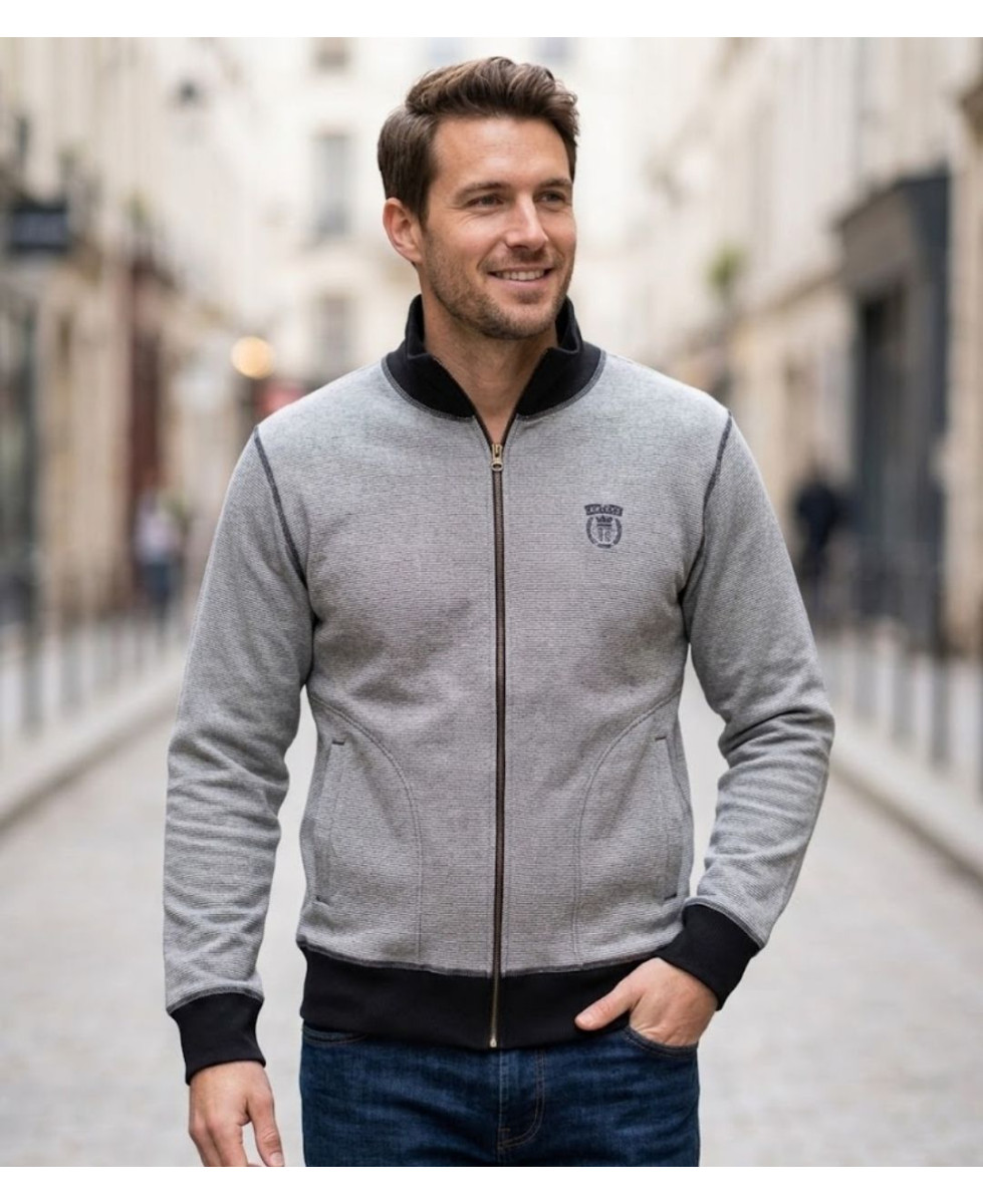 Axxano AH1157M — Sweat col montant zippé en coton marin