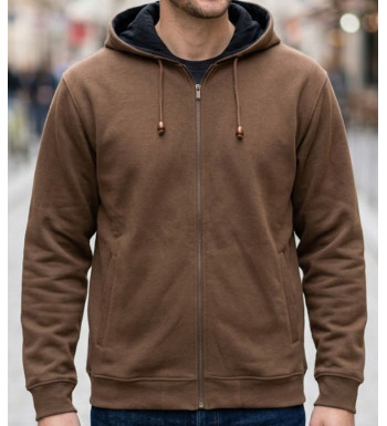 Sweat polaire homme Mayflower SH9021C coloris marron chocolat avec col montant