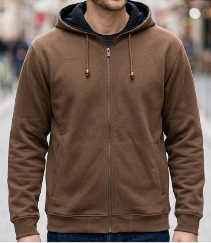 Sweat polaire homme Mayflower SH9021C coloris marron chocolat avec col montant