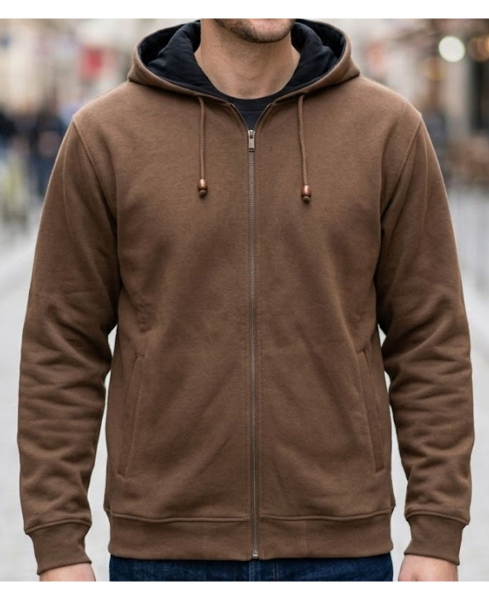 Sweat polaire homme Mayflower SH9021C coloris marron chocolat avec col montant